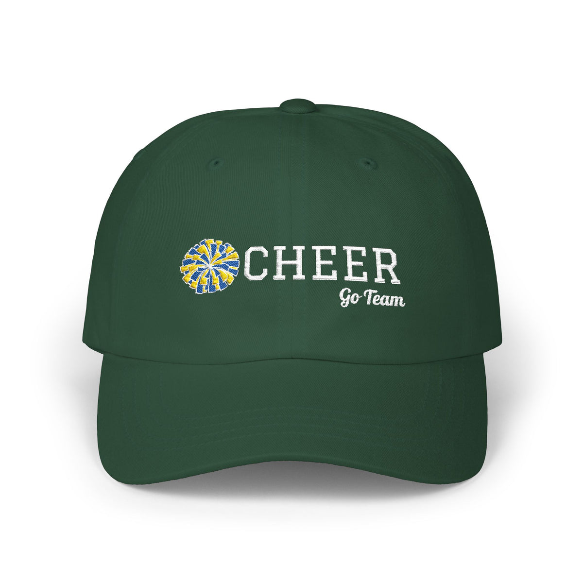 Spruce cap with CHEER Go Team text and logo embroidery.