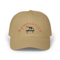 Khaki embroidered classic dad cap hat with a Gymnastics text and graphic Front view