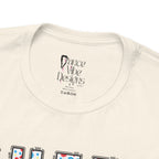 Close-up of a t-shirt's inner neck label with the brand Dance Vibe Designs printed above the care instructions.