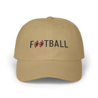 Khaki embroidered classic dad cap hat with Football text and graphic Front view