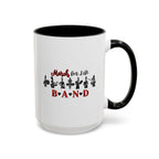 15oz white ceramic Marching Band mug with black handle and interior Right handed view