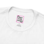 Close up view of a Dance Vibe Designs custom neck label above t-shirt care instructions.