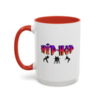 15oz white ceramic Hip Hop Dance mug with red handle and interior Left handed view