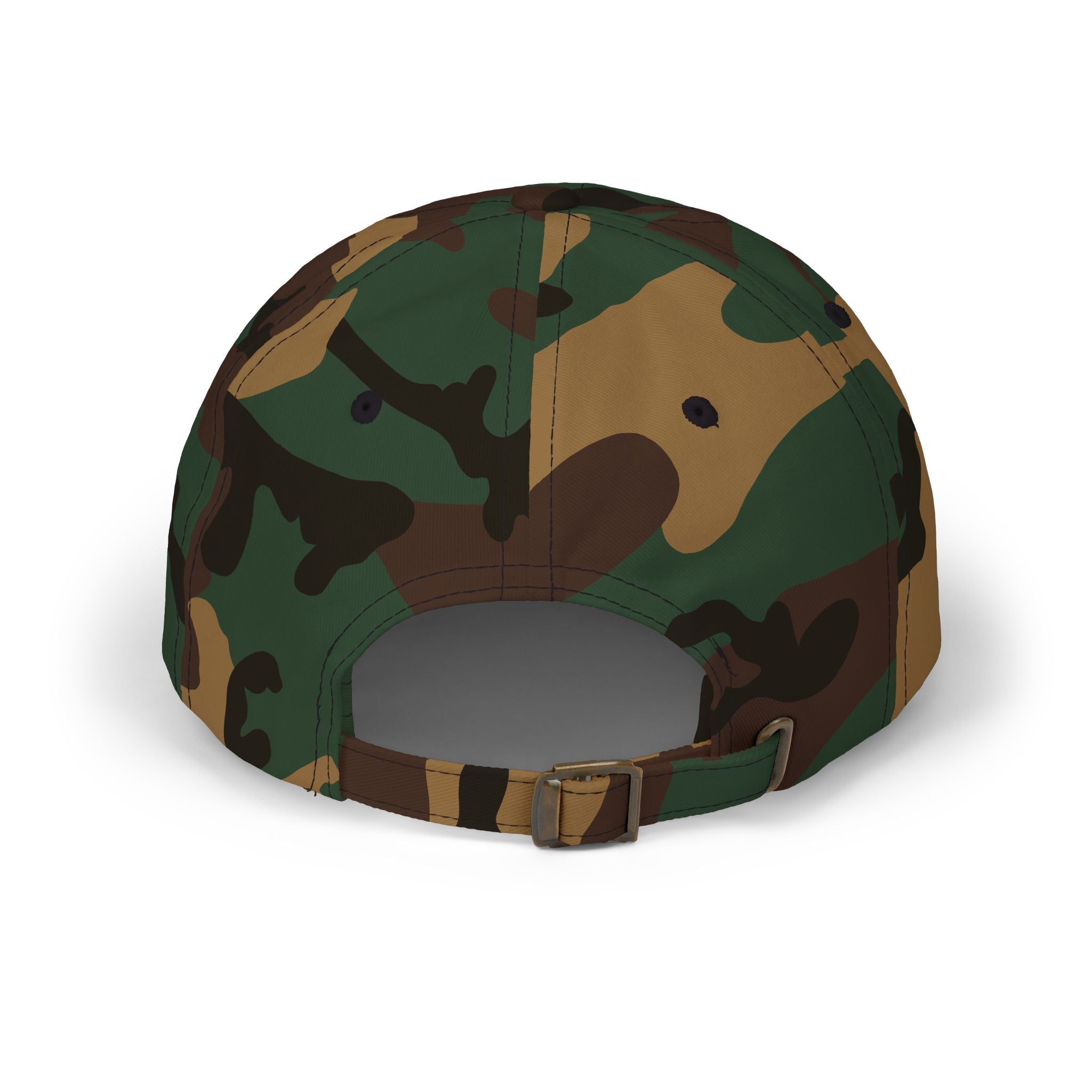 Back view of a camouflage cap with an adjustable strap.