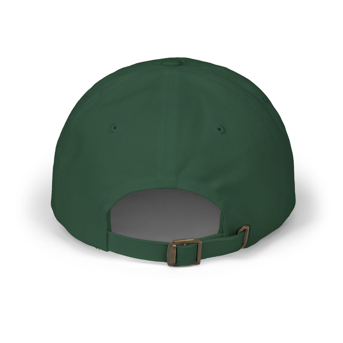 Back view of a spruce cap with an adjustable strap. 