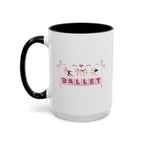 15oz white ceramic Ballet mug with black handle and interior Left handed view
