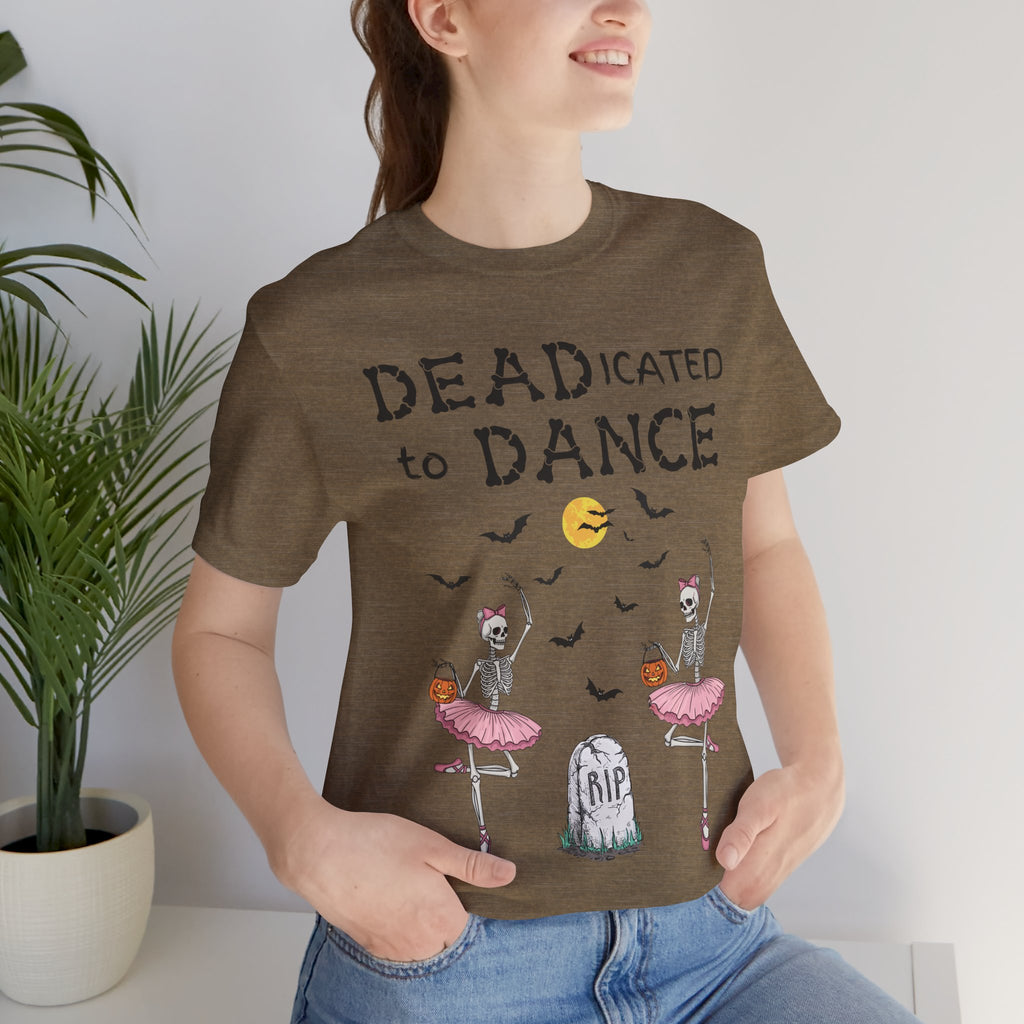 Adult Halloween Skeleton Dead-icated To Dance Graphic T-Shirt