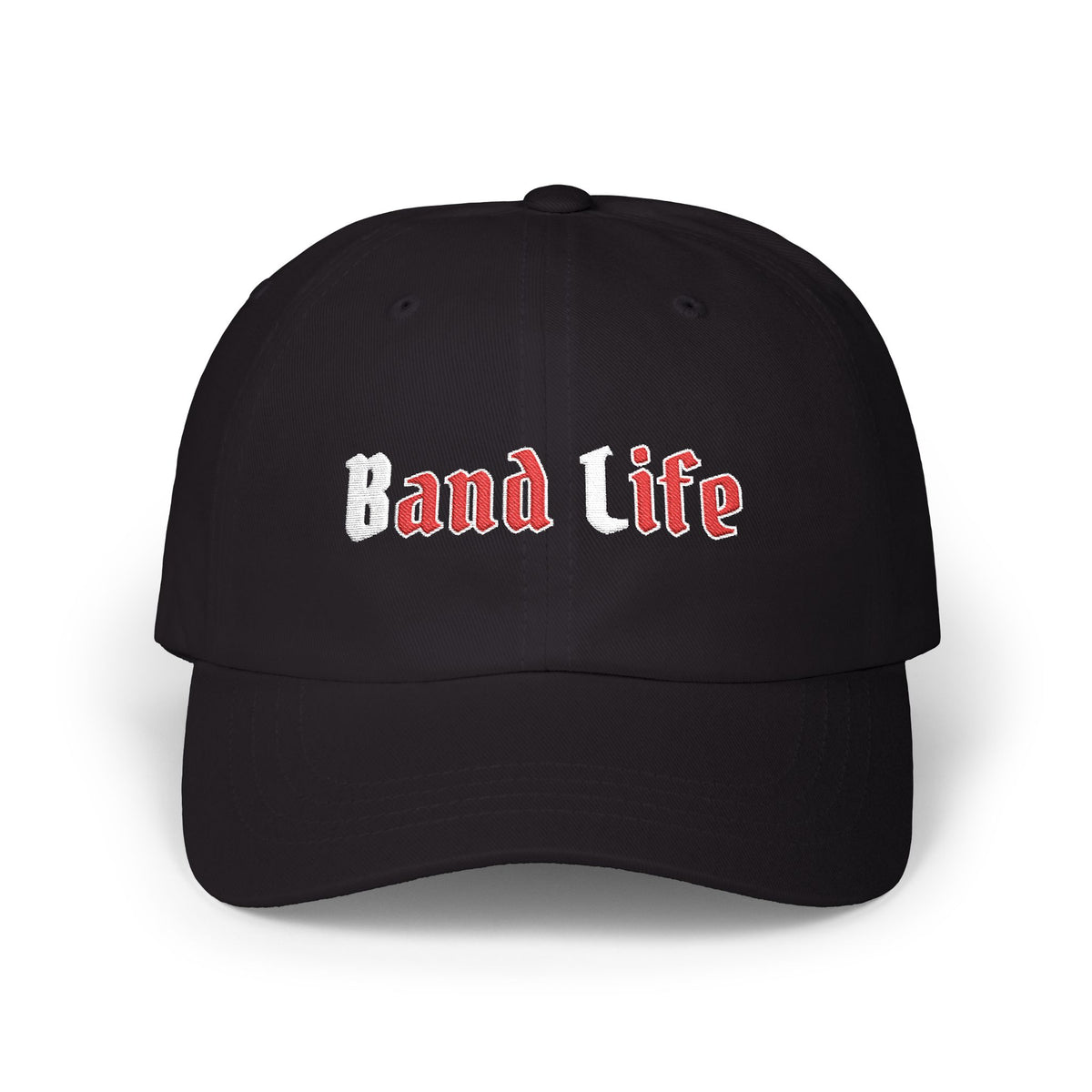 Black cap with an embroidered Band Life text.