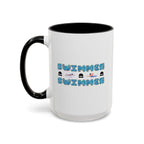 15oz white ceramic Swimmer mug with black handle and interior Left handed view