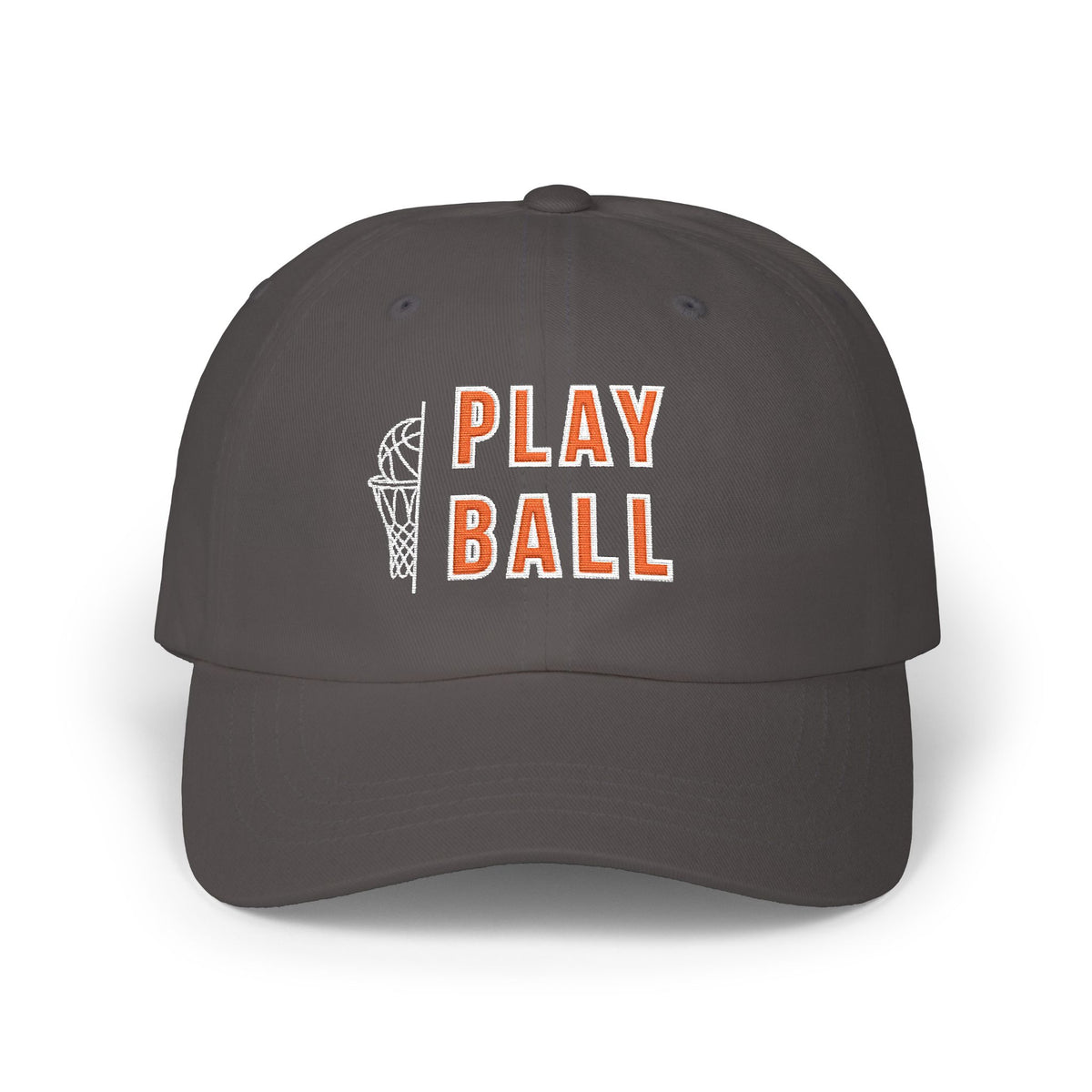 Dark Grey classic cap featuring an embroidered Play Ball text with basketball graphic.