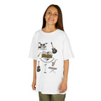 Young girl wearing a youth Gildan 5000B heavy cotton t-shirt in white with a Music A Universal Language theme
