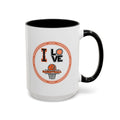 15oz white ceramic I Love Basketball mug with black handle and interior Right handed view