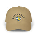 Khaki embroidered classic dad cap hat with a Volleyball text and graphic Front view