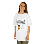 Front view of a youth Gildan 5000B heavy cotton t-shirt in white with a Girls Lacrosse theme