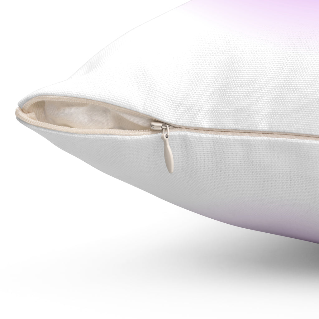 Throw pillow with Live Your Dream text in rainbow colors featuring two ballerinas - close up of zipper