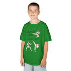 Young boy wearing a youth Gildan 5000B heavy cotton t-shirt in irish green with a Martial Arts text and graphic