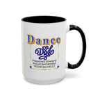 15oz white ceramic Dance Dad mug with black handle and interior Right handed view