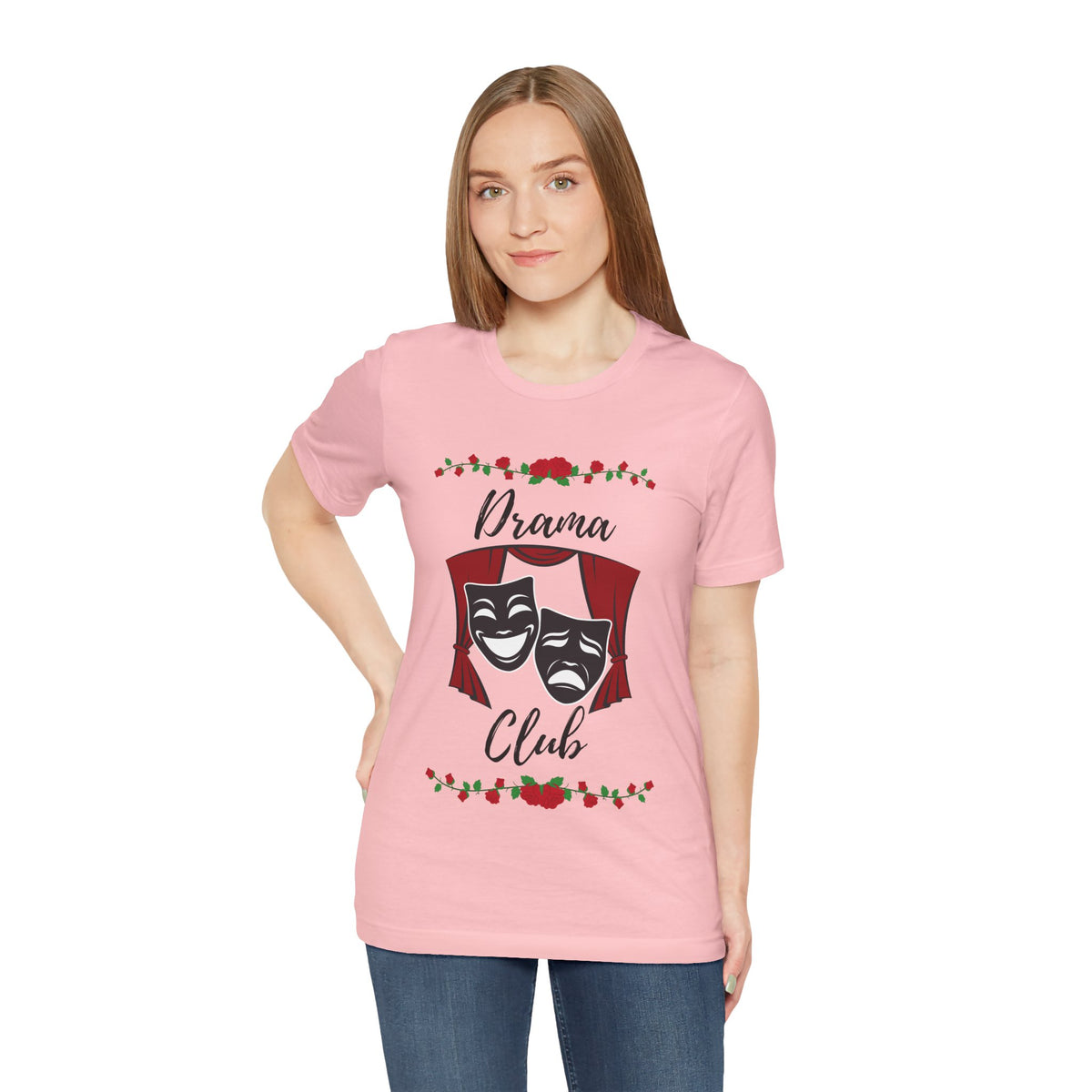 Adult Drama Club Masks Roses Graphic T-Shirt