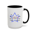 15oz white ceramic Let's Dance mug with black handle and interior Right handed view