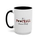 15oz white ceramic It's Football Season Baby mug with black handle and interior Left handed view