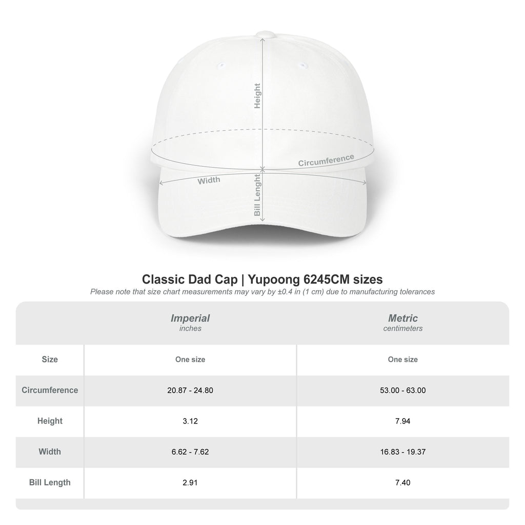 Classic dad cap size chart