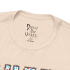 Close-up of a t-shirt's inner neck label with the brand Dance Vibe Designs printed above the care instructions.