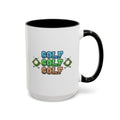 15oz white ceramic Golf mug with black handle and interior Right handed view