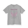 Front view of a youth Gildan 5000B heavy cotton t-shirt in sport grey with A Dancer's Prayer text and graphic