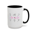 15oz white ceramic Dancer Line Art mug with black handle and interior Right handed view