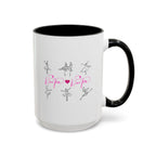 15oz white ceramic Dancer Line Art mug with black handle and interior Right handed view