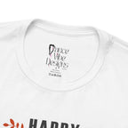 Close-up of a white crewneck t-shirt showing the inner neck label with Dance Vibe Designs LLC printed in black.