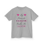 Front view sport grey short-sleeve t-shirt with a graphic text print on the front that reads My Favorite Dancer Calls Me Sister.