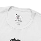 Close-up of a t-shirt's inner neck label with the brand Dance Vibe Designs showing above the care instructions.