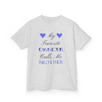 An ash short-sleeve t-shirt with a graphic text print reading My Favorite Dancer Calls Me Brother.