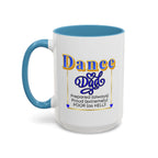 15oz white ceramic Dance Dad mug with light blue handle and interior Left handed view