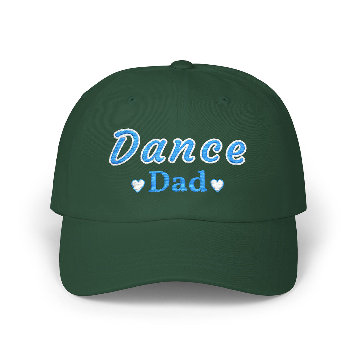 Spruce embroidered classic dad cap hat with a Dance Dad text and graphic Front view