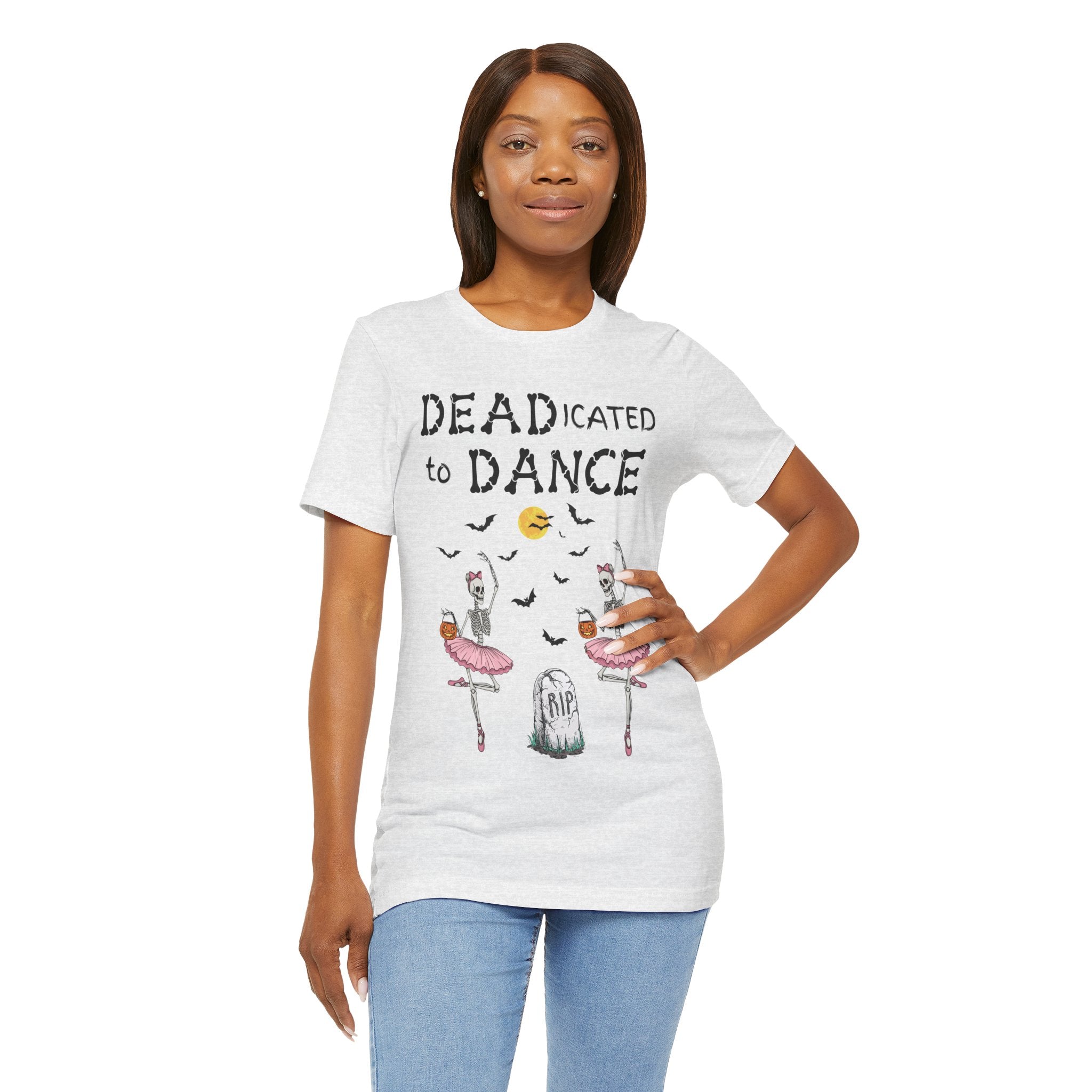 Adult Halloween Skeleton Dead-icated To Dance Graphic T-Shirt
