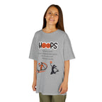 Young girl wearing a youth Gildan 5000B heavy cotton t-shirt in sport grey featuring a Girls Basketball design