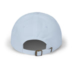 Back view of a light blue baseball cap featuring an adjustable strap.