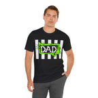 Man wearing a Beetlejuice inspired Halloween DAD shirt in black.