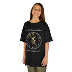 Young girl wearing a youth Gildan 5000B heavy cotton t-shirt in black with a Ballet Couple 2026-2027 design