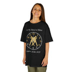 Young girl wearing a youth Gildan 5000B heavy cotton t-shirt in black with an It's My Time to Shine Hip Hop 2026-2027 theme
