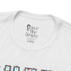 Close-up of a t-shirt's inner neck label with the brand Dance Vibe Designs printed above the care instructions.