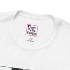 Close up view of a custom Dance Vibe Designs neck label shown above the t-shirt care instructions.