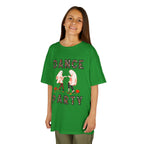 Young girl wearing a youth Gildan 5000B heavy cotton t-shirt in irish green with a Halloween Dance Party theme