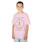 Young boy wearing a youth Gildan 5000B heavy cotton t-shirt in light pink with a Ballet Couple 2026-2027 design