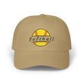 Khaki embroidered classic dad cap hat with a Softball text and graphic Front view
