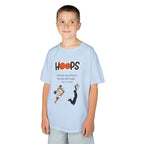Young boy wearing a youth Gildan 5000B heavy cotton t-shirt in light blue with a Boys Basketball theme