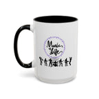 15oz white ceramic Music is Life mug with black handle and interior Left handed view