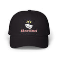 Black cap with an embroidered It's Showtime text and mask graphic.